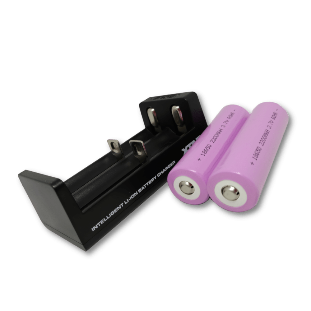 Batteripakke med 2 stk 18650 batterier og oplader
