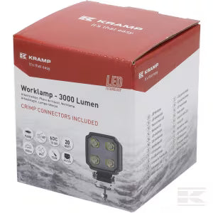 LED arbejdslygte, 20W, 3000 lumen, firkantet, hvid