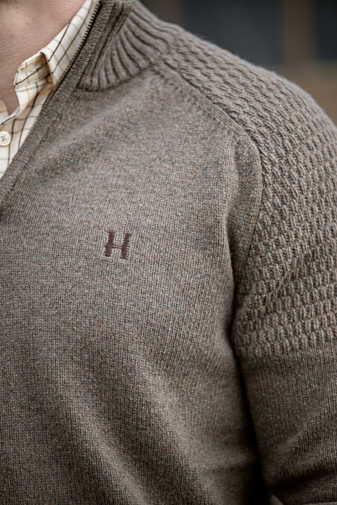 Vincent merino pullover med halv lynlås Dark sand