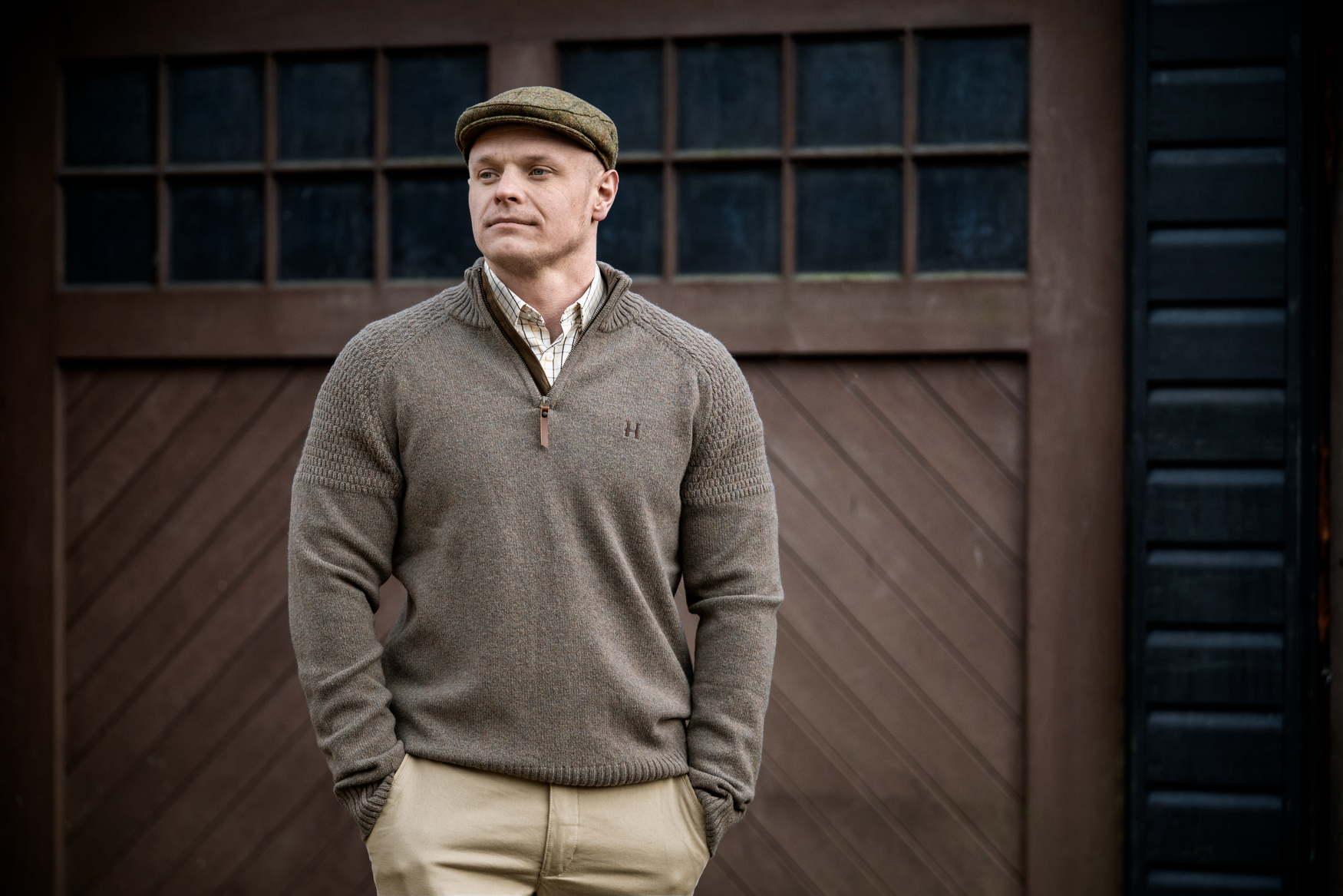 Vincent merino pullover med halv lynlås Dark sand