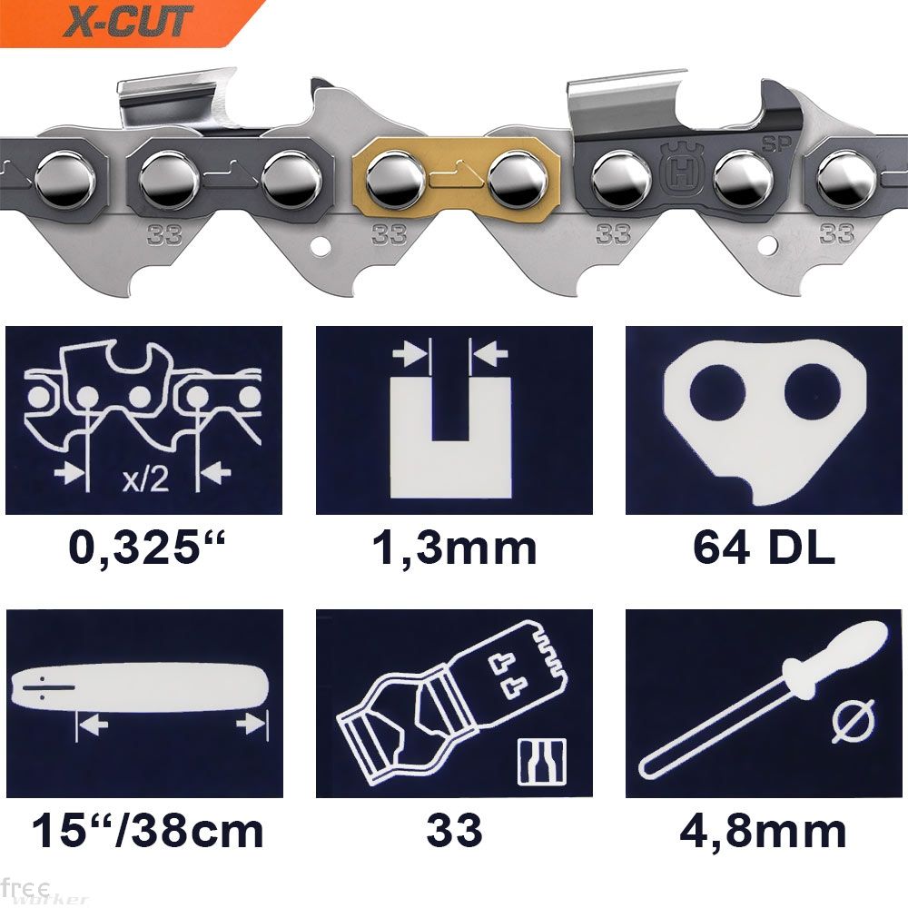Husqvarna X-Cut Savkæde .325 - 1.3 mm - 64 led