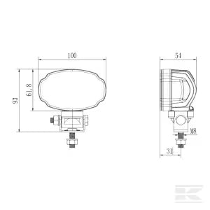 LED arbejdslygte, 20W, 3000 lumen, oval, hvid