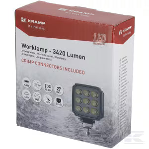 LED arbejdslygte, 27W, 3420 lumen, firkantet, hvid