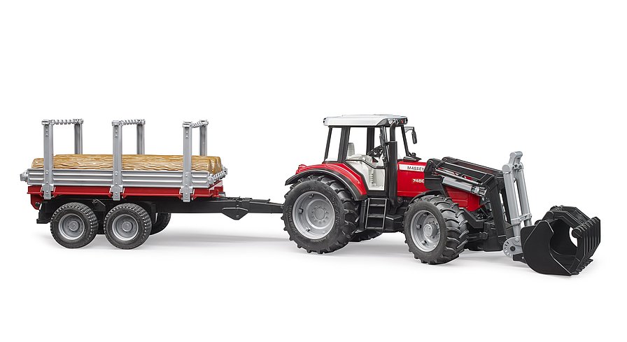 Bruder Massey Ferguson 7480 med frontlæsser og tømmeranhænger