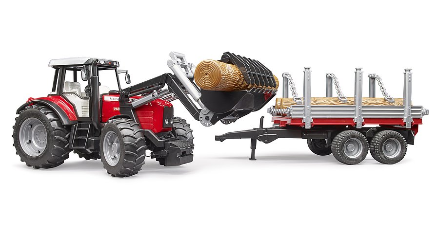 Bruder Massey Ferguson 7480 med frontlæsser og tømmeranhænger