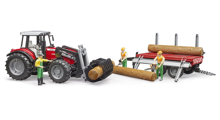 Bruder Massey Ferguson 7480 med frontlæsser og tømmeranhænger